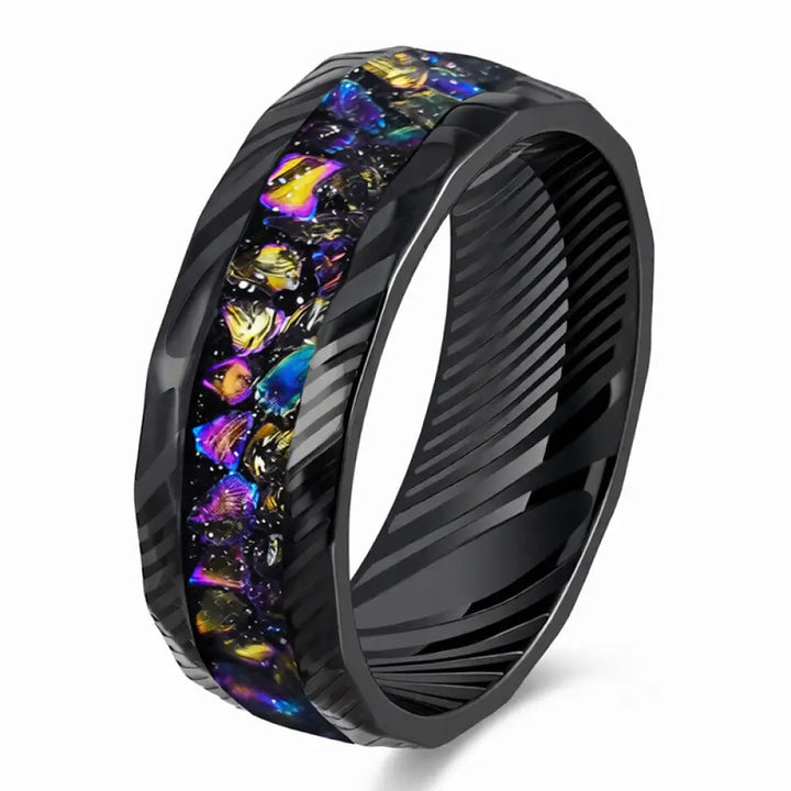 Buddha Stones Faceted Natural Inlay Titanium Steel Strength Ring - Colorful / 17.3mm - Ring