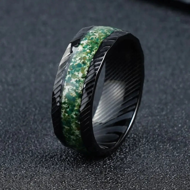 BWOOOH Faceted Natural Inlay Titanium Steel Strength Ring — natural stone crystal healing bracelet for spiritual healing a...