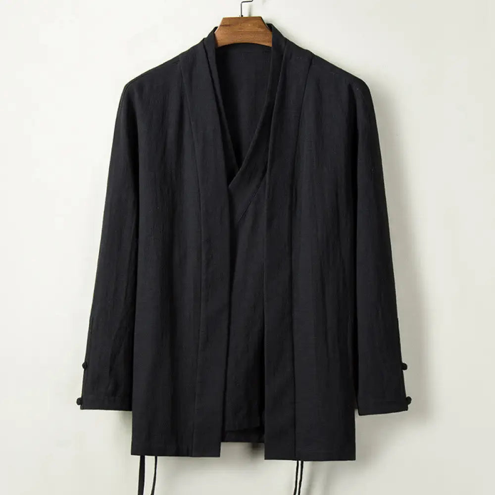Buddha Stones Fall Chinese Hanfu Cotton Linen Men Jacket Clothing - Black / US/UK/AU36，EU46 (L) - Men’s Jacket
