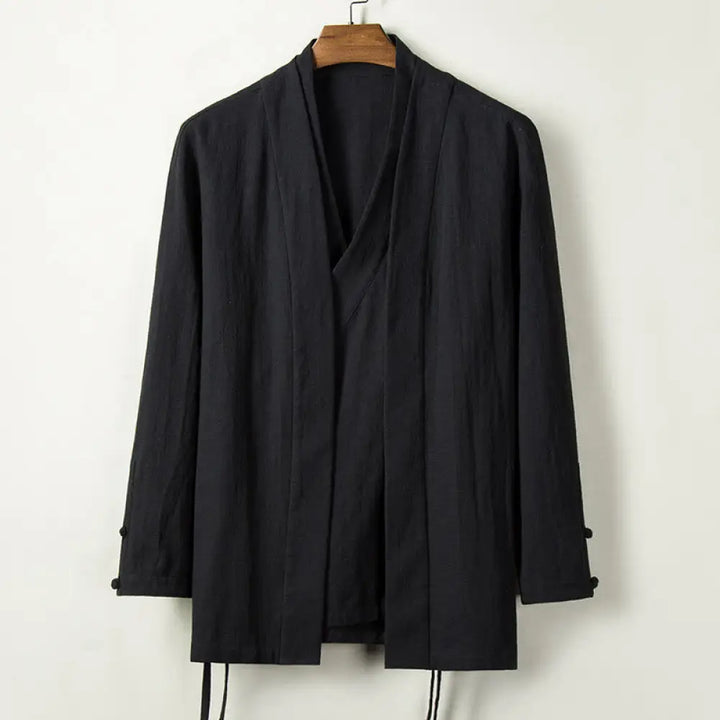 Buddha Stones Fall Chinese Hanfu Cotton Linen Men Jacket Clothing - Black / US/UK/AU36，EU46 (L) - Men’s Jacket