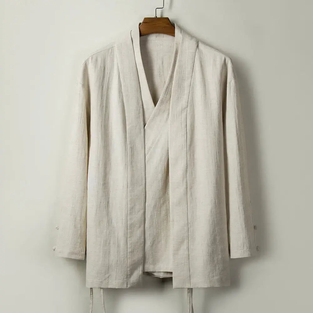 Buddha Stones Fall Chinese Hanfu Cotton Linen Men Jacket Clothing - Linen / US/UK/AU36，EU46 (L) - Men’s Jacket