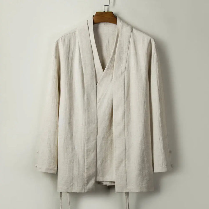 Buddha Stones Fall Chinese Hanfu Cotton Linen Men Jacket Clothing - Linen / US/UK/AU36，EU46 (L) - Men’s Jacket