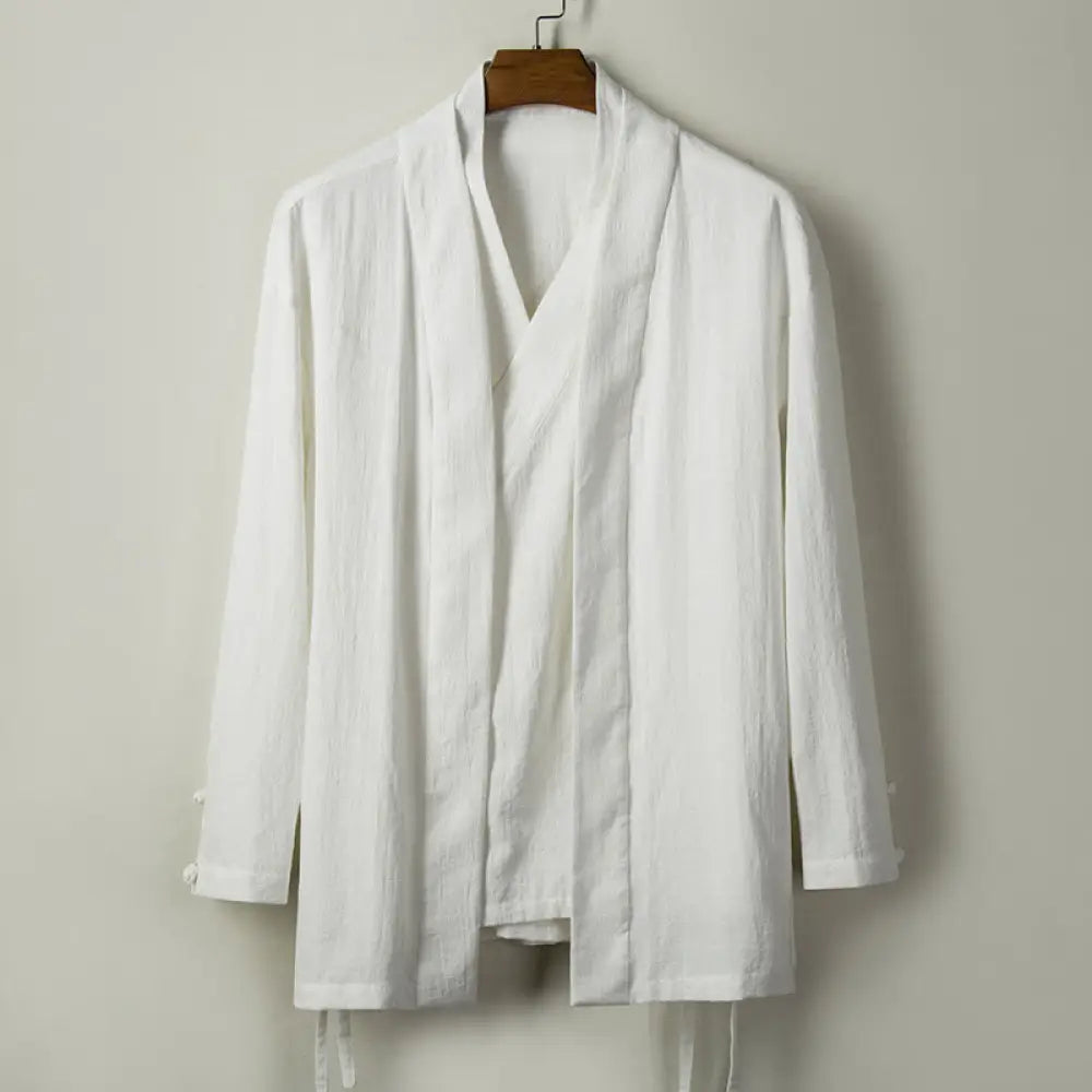 Buddha Stones Fall Chinese Hanfu Cotton Linen Men Jacket Clothing - White / US/UK/AU36，EU46 (L) - Men’s Jacket