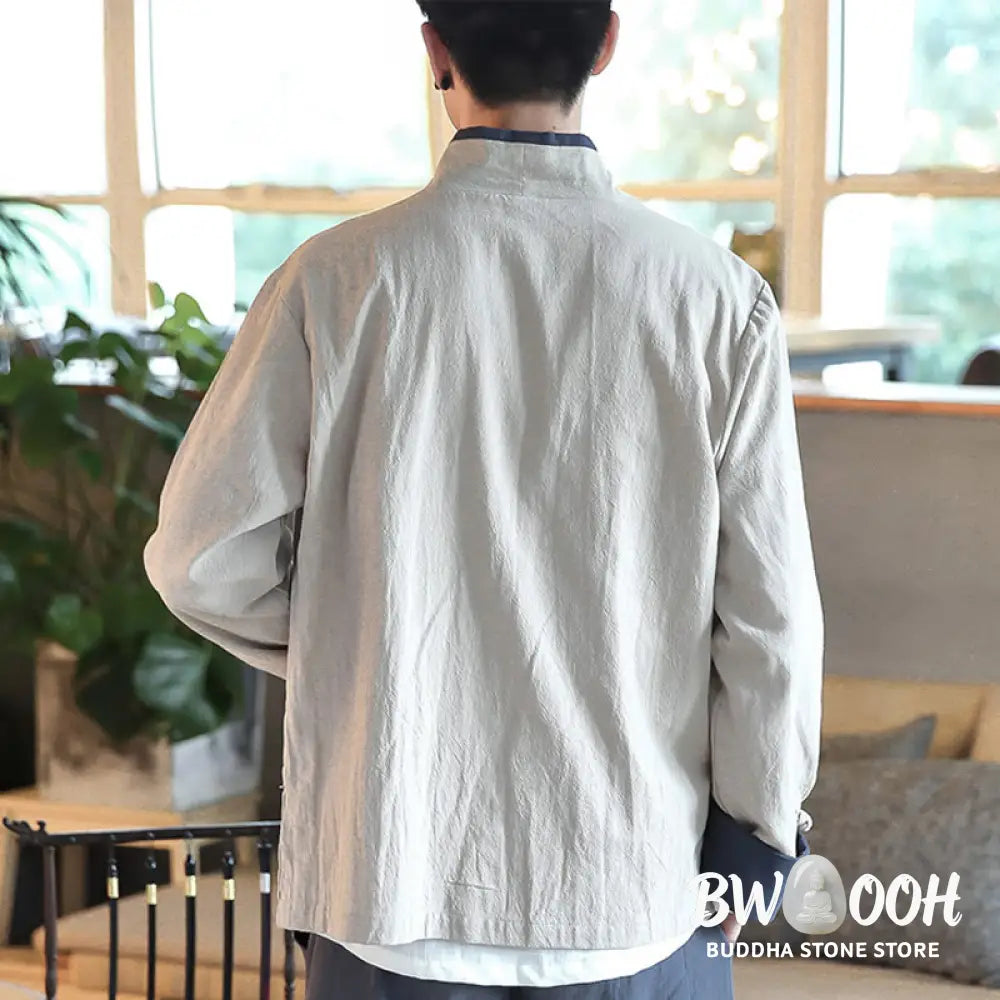 Buddha Stones Fall Colorblock Long Sleeve Shirt Linen Lace-up Men Clothing - Men’s Shirts