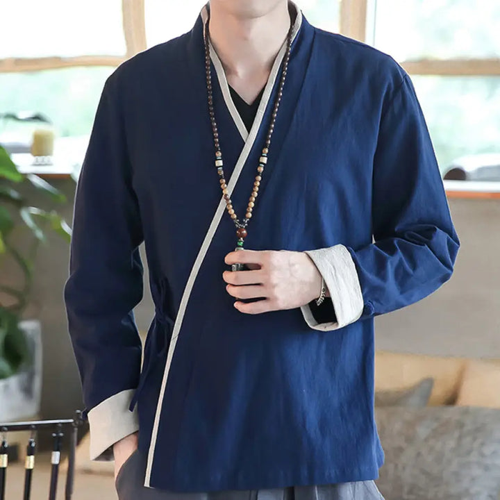 BWOOOH Fall Colorblock Long Sleeve Shirt Linen Lace-up Me