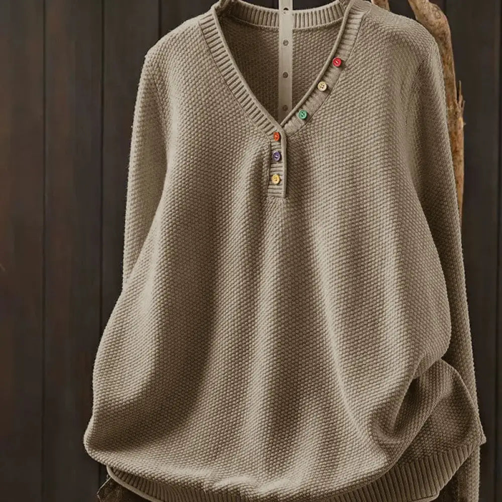 BWOOOH Fall Colorful Buttons V-Neck Cotton Women's Long S