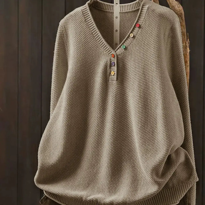 BWOOOH Fall Colorful Buttons V-Neck Cotton Women&