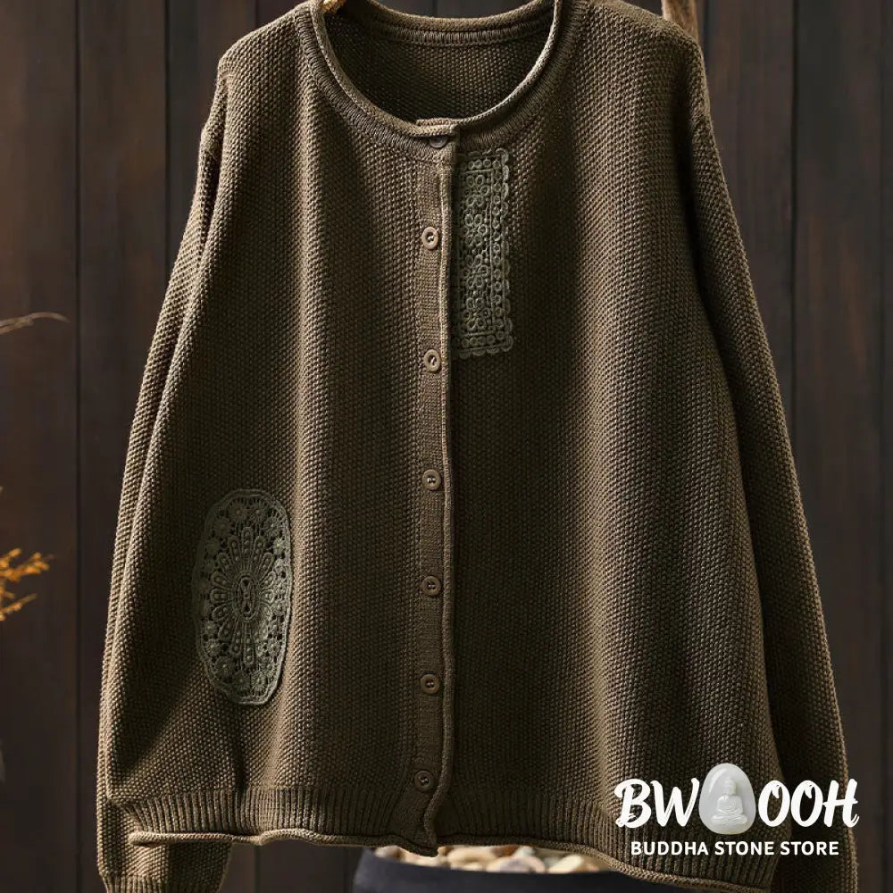 Buddha Stones Fall Floral Buttons Cotton Women’s Long Sleeve Knitted Cardigan Sweater - Women’s Cardigan