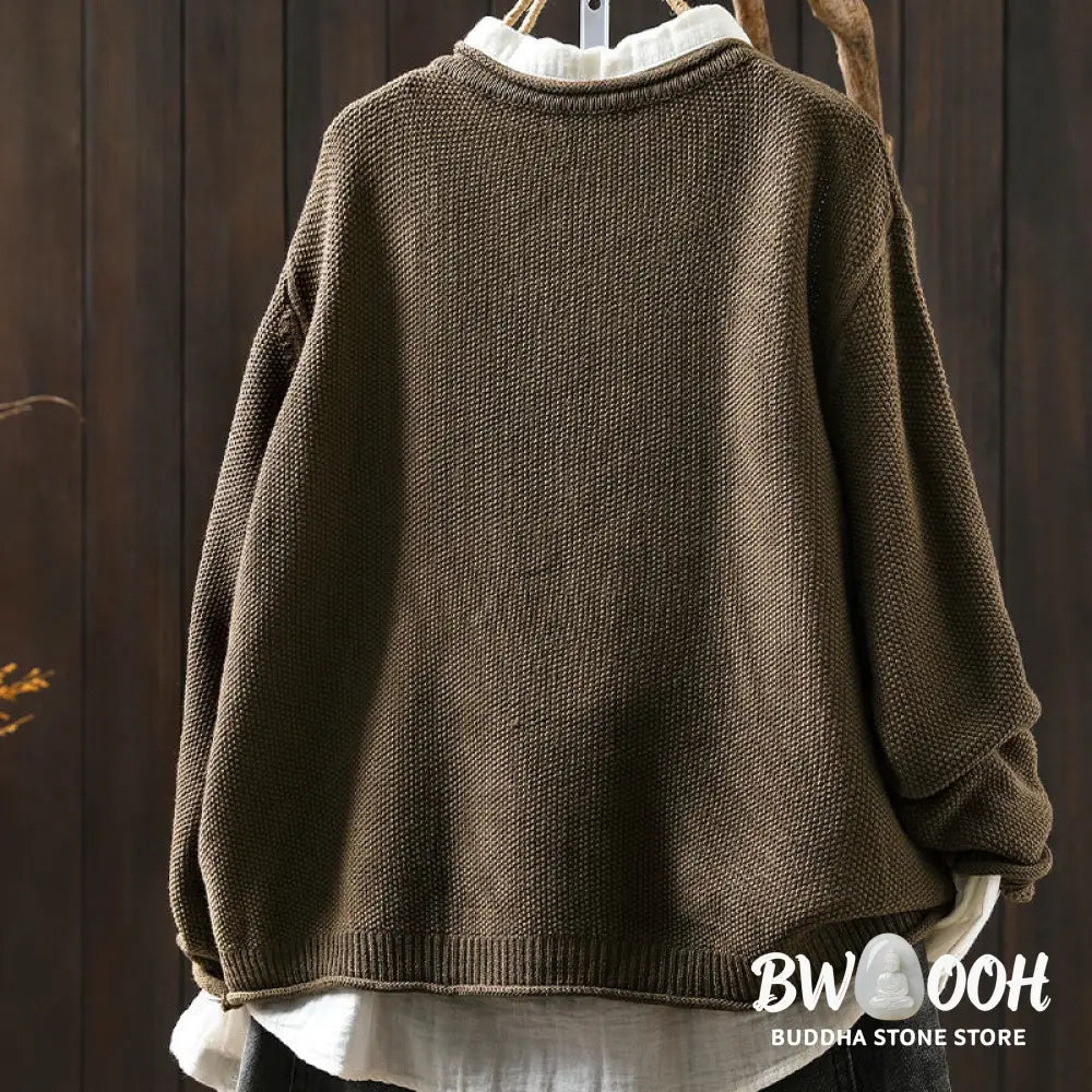Buddha Stones Fall Floral Buttons Cotton Women’s Long Sleeve Knitted Cardigan Sweater - Women’s Cardigan