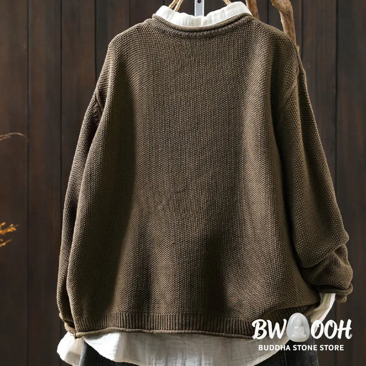 Buddha Stones Fall Floral Buttons Cotton Women’s Long Sleeve Knitted Cardigan Sweater - Women’s Cardigan
