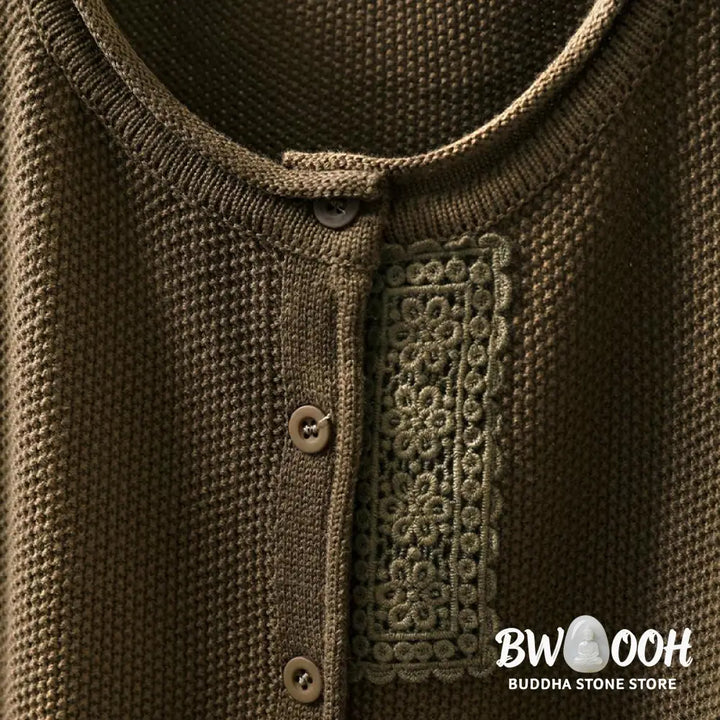 Buddha Stones Fall Floral Buttons Cotton Women’s Long Sleeve Knitted Cardigan Sweater - Women’s Cardigan