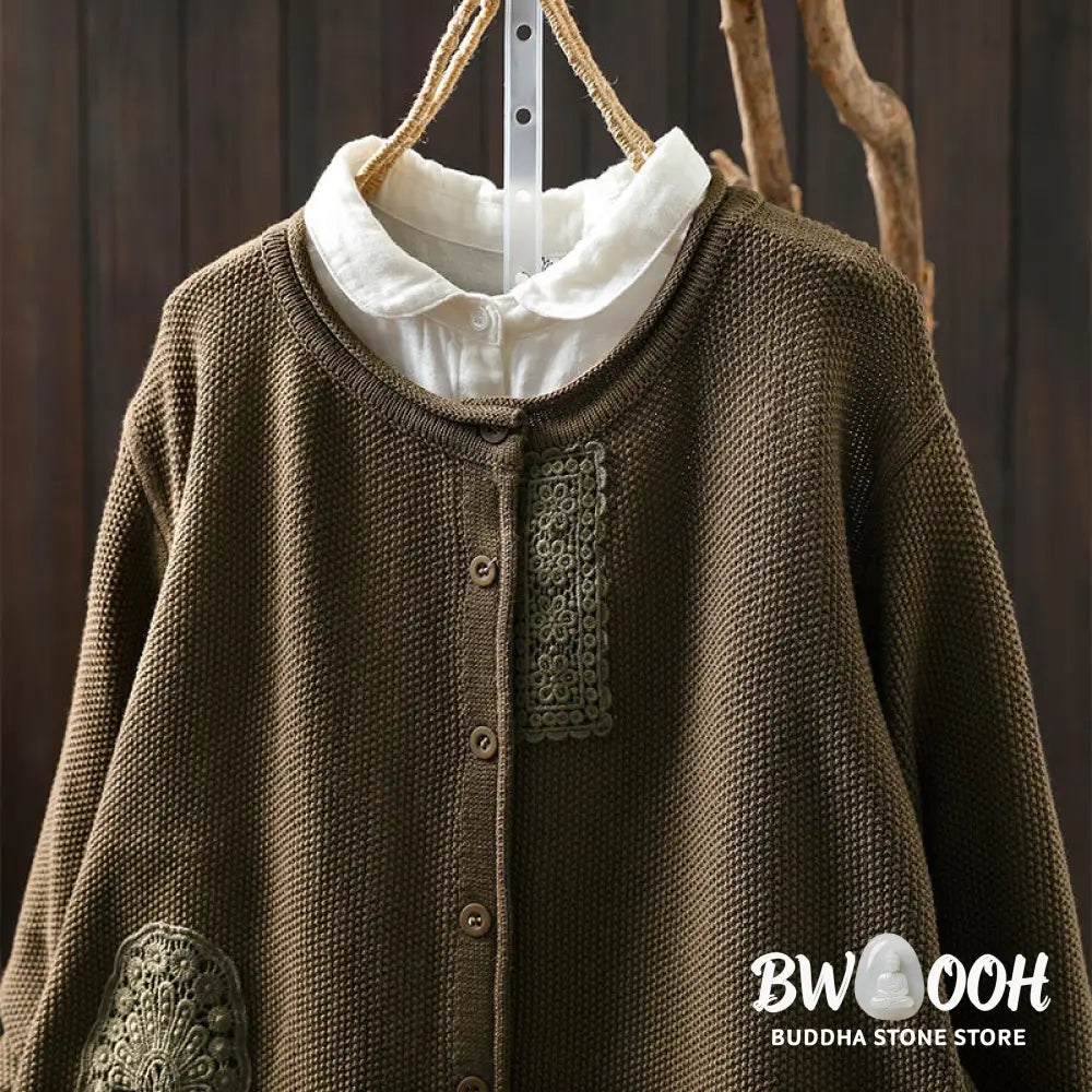 Buddha Stones Fall Floral Buttons Cotton Women’s Long Sleeve Knitted Cardigan Sweater - Women’s Cardigan