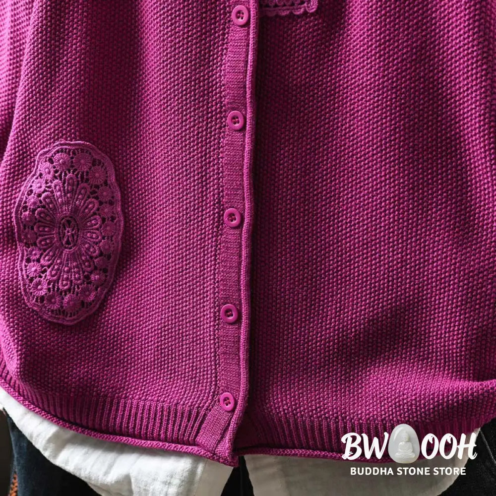 Buddha Stones Fall Floral Buttons Cotton Women’s Long Sleeve Knitted Cardigan Sweater - Women’s Cardigan