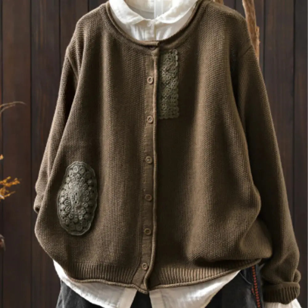 Buddha Stones Fall Floral Buttons Cotton Women’s Long Sleeve Knitted Cardigan Sweater - Peru / US4-6，UK/AU8-10，EU36-38