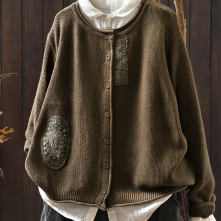 Buddha Stones Fall Floral Buttons Cotton Women’s Long Sleeve Knitted Cardigan Sweater - Peru / US4-6，UK/AU8-10，EU36-38
