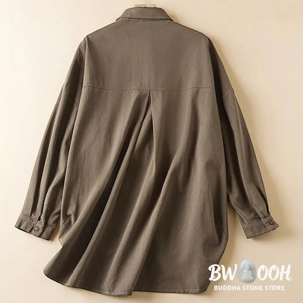 Buddha Stones Fall Irregular Design Long Sleeve Women’s Cotton Linen Lapel Jacket With Pockets - Women’s Jacket