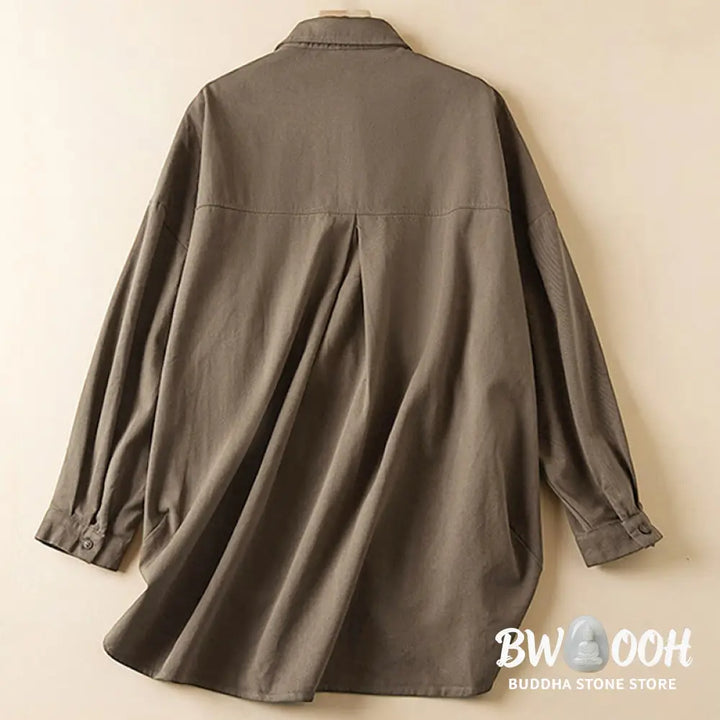 Buddha Stones Fall Irregular Design Long Sleeve Women’s Cotton Linen Lapel Jacket With Pockets - Women’s Jacket