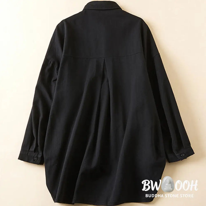Buddha Stones Fall Irregular Design Long Sleeve Women’s Cotton Linen Lapel Jacket With Pockets - Women’s Jacket