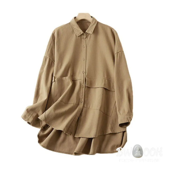 Buddha Stones Fall Irregular Design Long Sleeve Women’s Cotton Linen Lapel Jacket With Pockets - Women’s Jacket