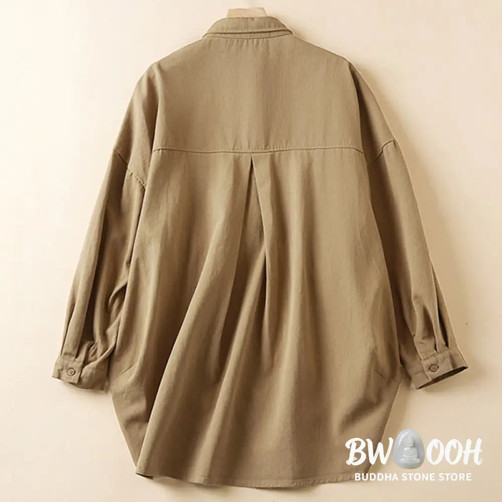 Buddha Stones Fall Irregular Design Long Sleeve Women’s Cotton Linen Lapel Jacket With Pockets - Women’s Jacket