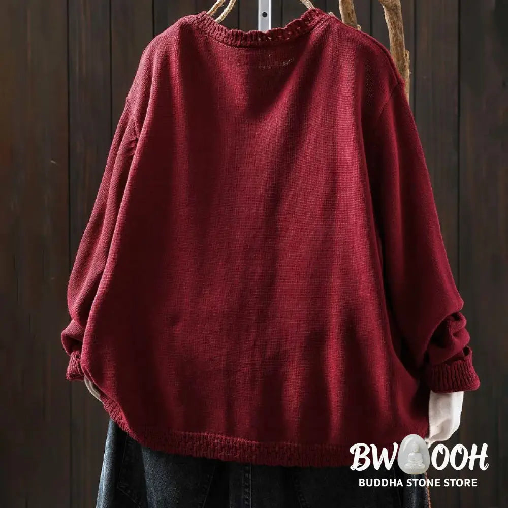 Buddha Stones Fall Lace Buttons Cotton Women’s Long Sleeve Knitted Cardigan Sweater With Pockets - Women’s Cardigan