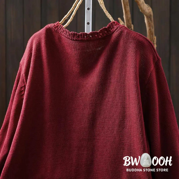 Buddha Stones Fall Lace Buttons Cotton Women’s Long Sleeve Knitted Cardigan Sweater With Pockets - Women’s Cardigan