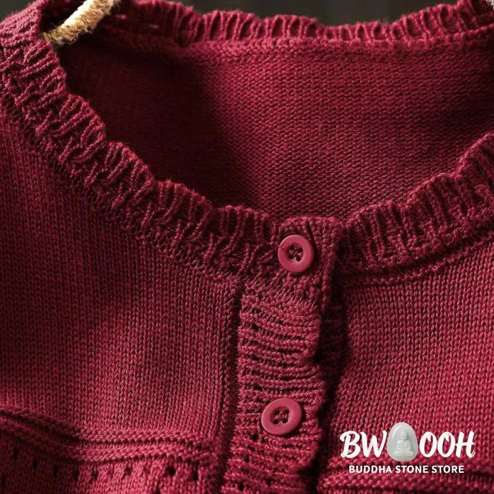 Buddha Stones Fall Lace Buttons Cotton Women’s Long Sleeve Knitted Cardigan Sweater With Pockets - Women’s Cardigan