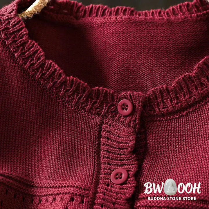 Buddha Stones Fall Lace Buttons Cotton Women’s Long Sleeve Knitted Cardigan Sweater With Pockets - Women’s Cardigan
