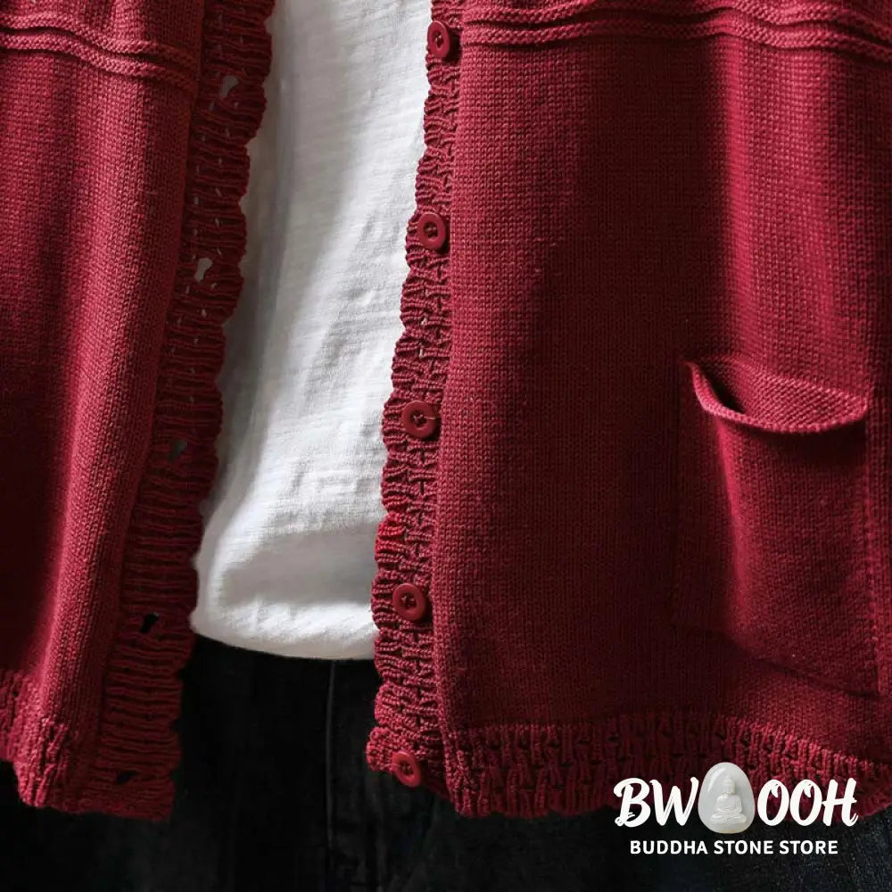Buddha Stones Fall Lace Buttons Cotton Women’s Long Sleeve Knitted Cardigan Sweater With Pockets - Women’s Cardigan