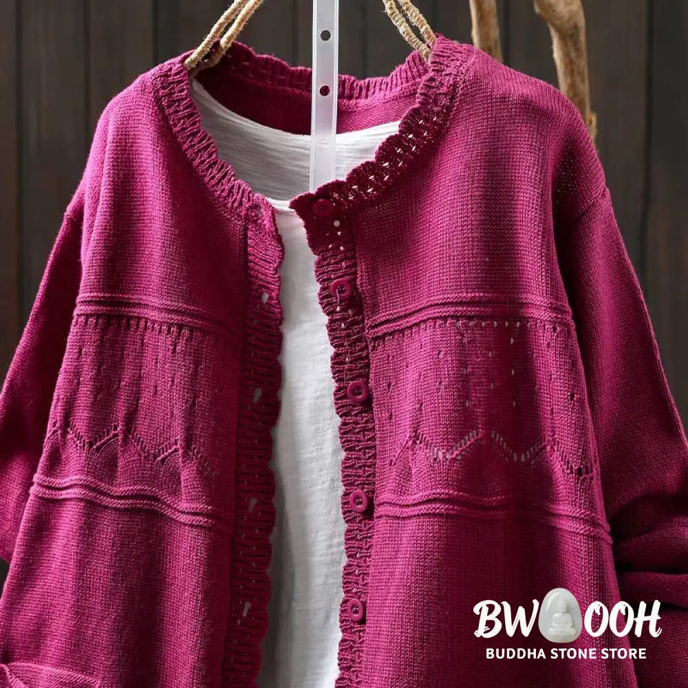 Buddha Stones Fall Lace Buttons Cotton Women’s Long Sleeve Knitted Cardigan Sweater With Pockets - Women’s Cardigan