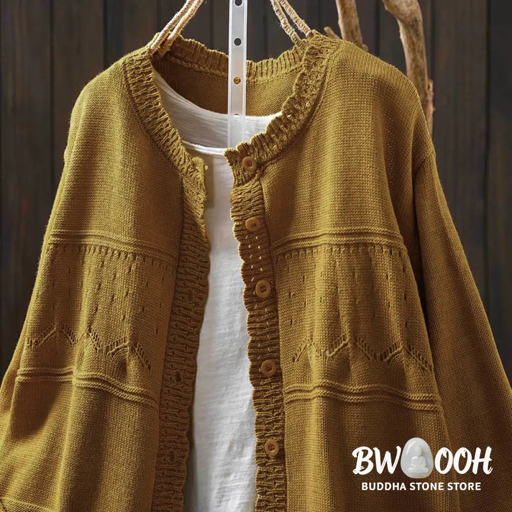 Buddha Stones Fall Lace Buttons Cotton Women’s Long Sleeve Knitted Cardigan Sweater With Pockets - Women’s Cardigan