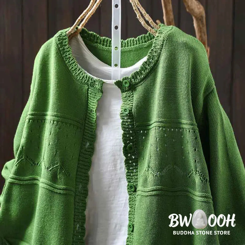 Buddha Stones Fall Lace Buttons Cotton Women’s Long Sleeve Knitted Cardigan Sweater With Pockets - Women’s Cardigan