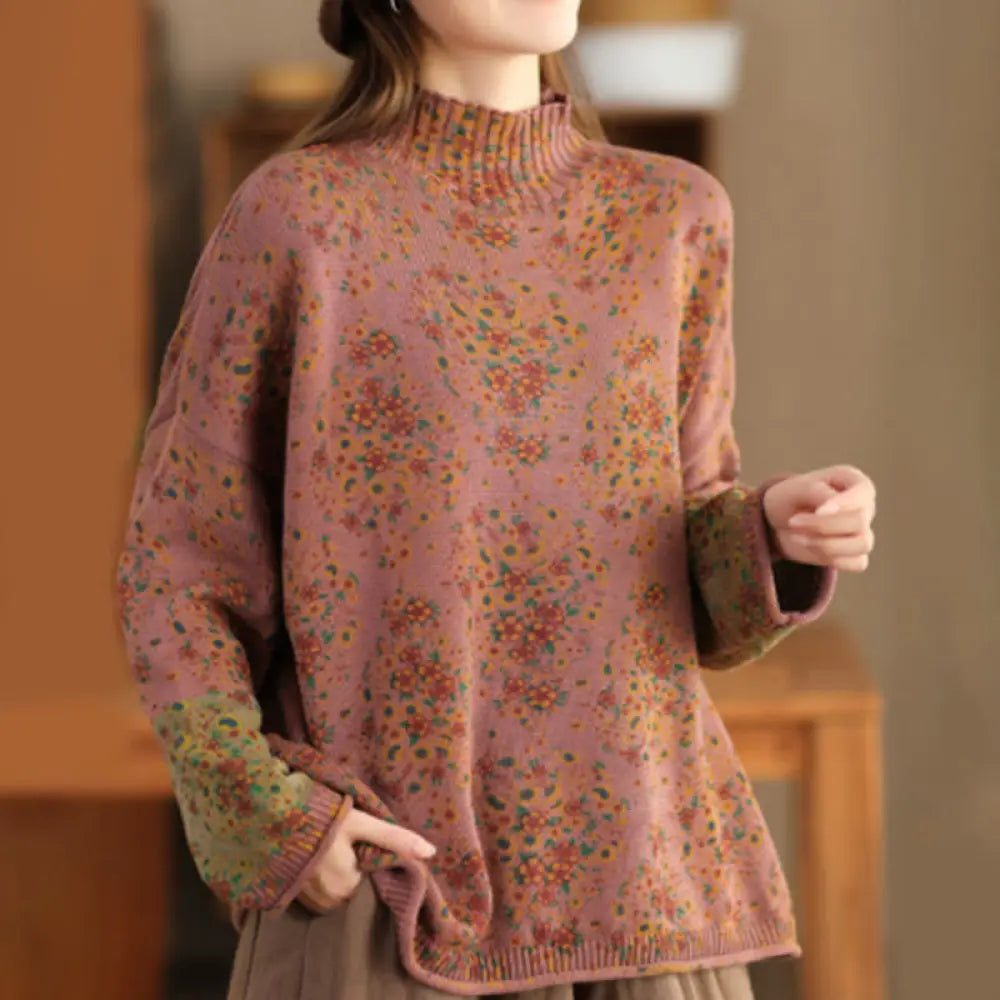 BWOOOH Fall Printing Floral Long Sleeve Mock Neck Women&