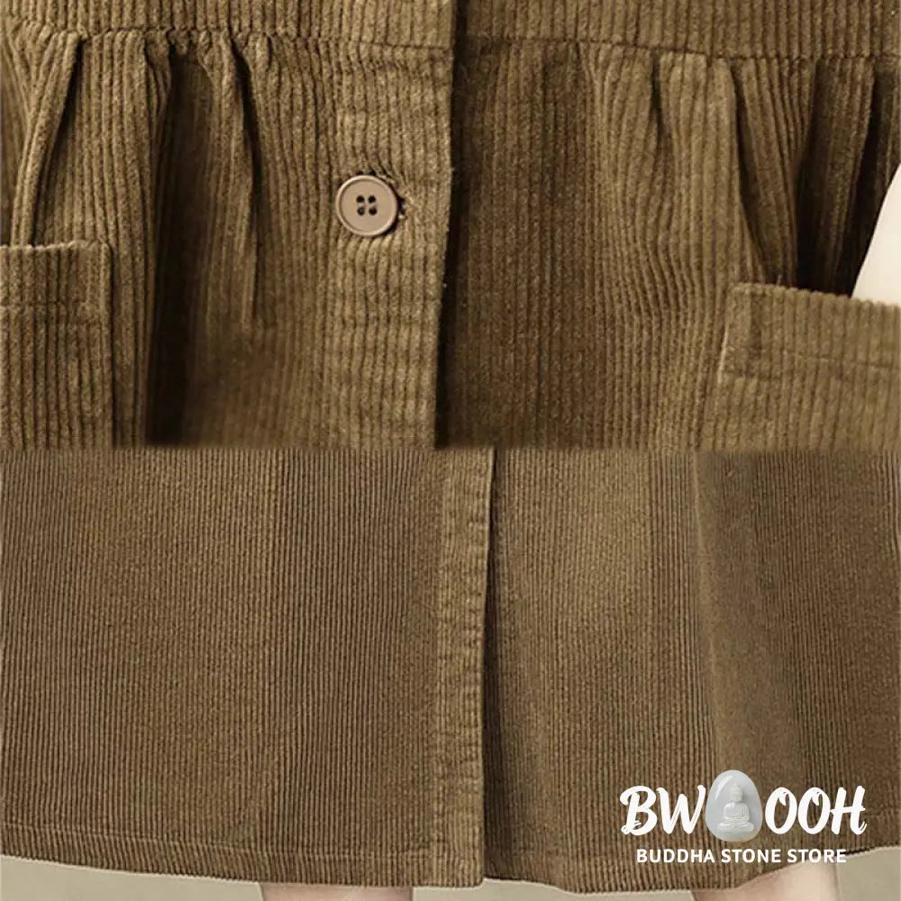 Buddha Stones Fall Retro Buttons Design Corduroy Sleeveless Midi Dress With Pockets - Midi Dress