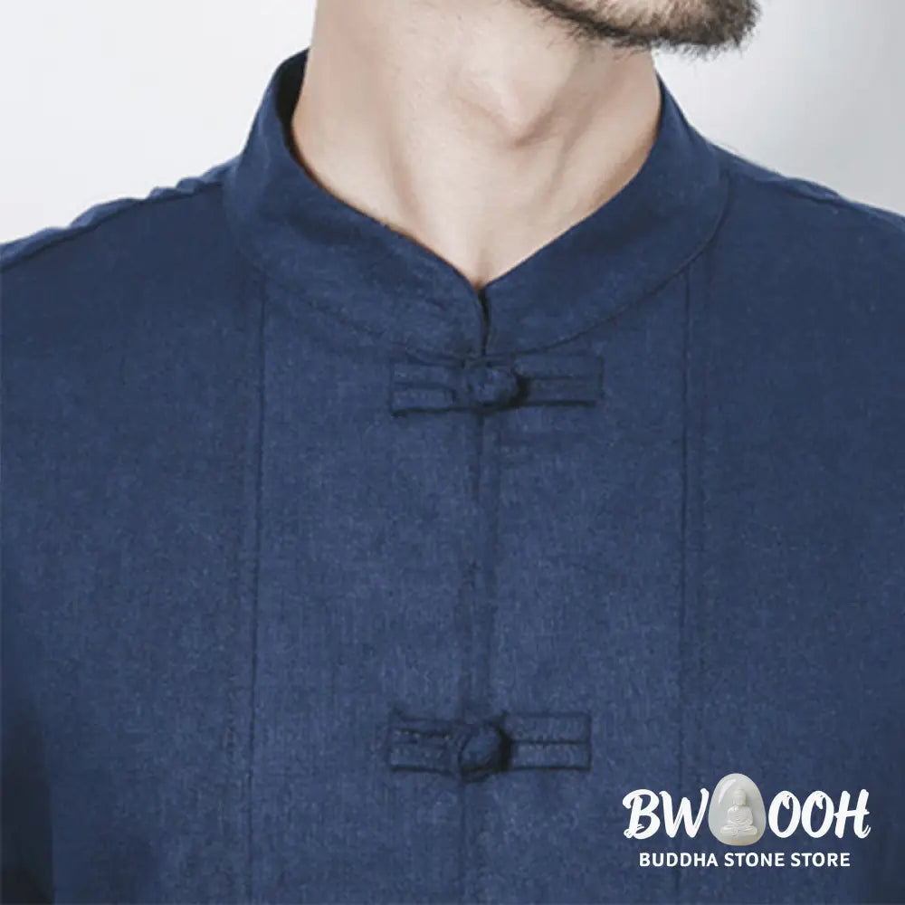 Buddha Stones Fall Simple Frog-Button Linen Men’s Mid-length Coat Zen Clothing - Men’s Coat