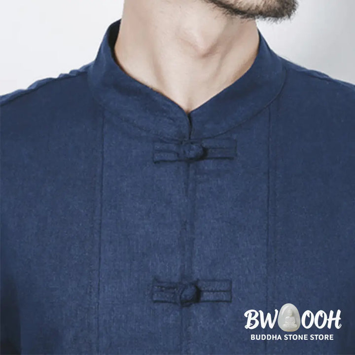 Buddha Stones Fall Simple Frog-Button Linen Men’s Mid-length Coat Zen Clothing - Men’s Coat