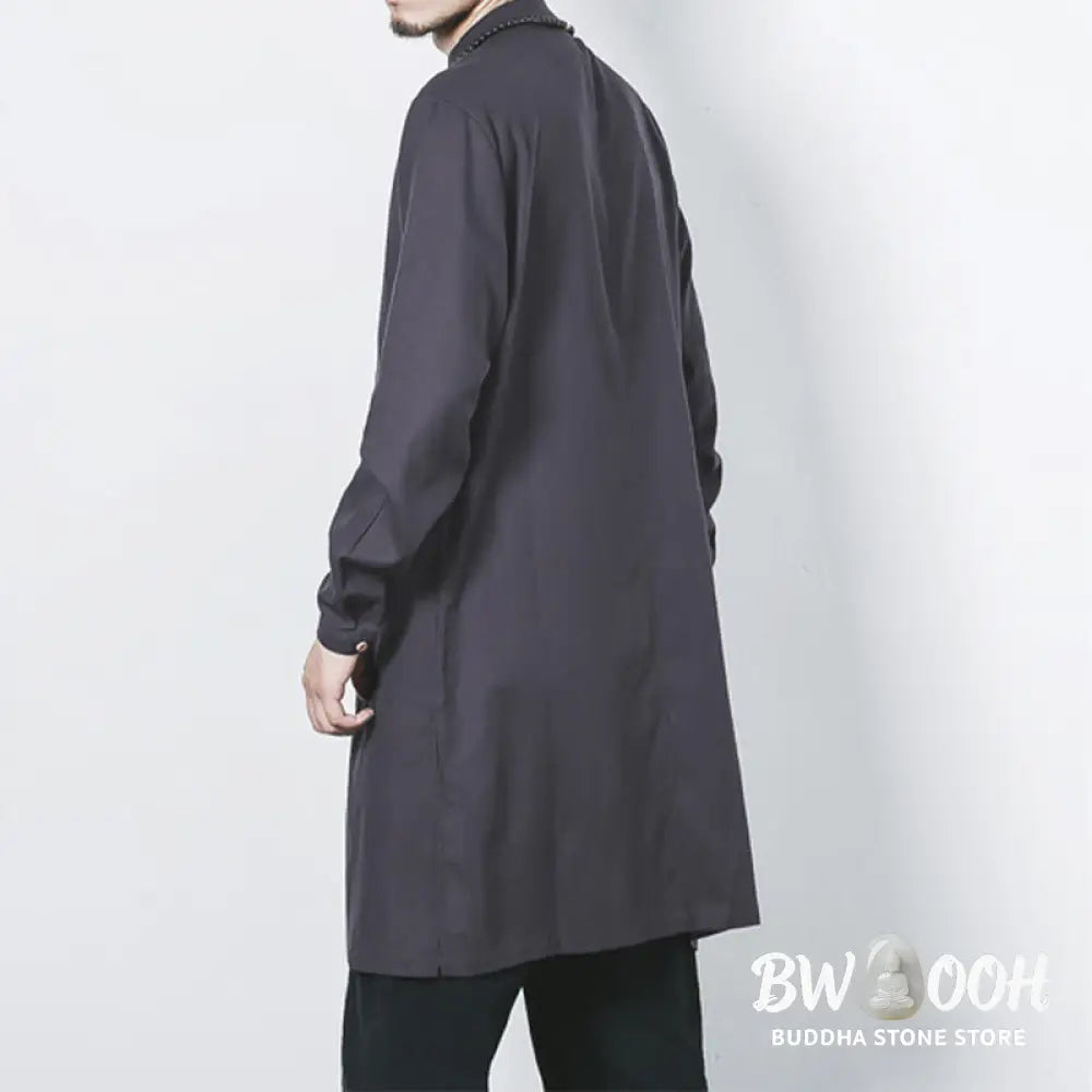 Buddha Stones Fall Simple Frog-Button Linen Men’s Mid-length Coat Zen Clothing - Men’s Coat