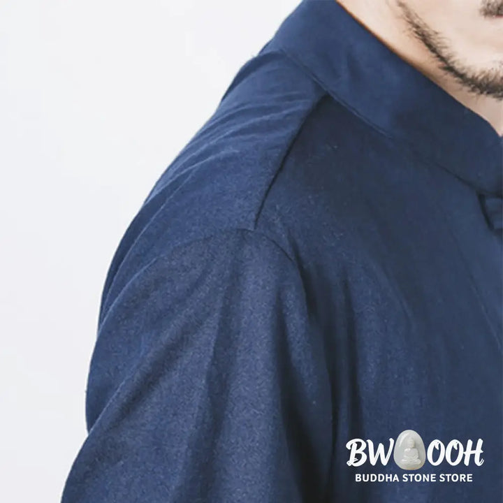 Buddha Stones Fall Simple Frog-Button Linen Men’s Mid-length Coat Zen Clothing - Men’s Coat