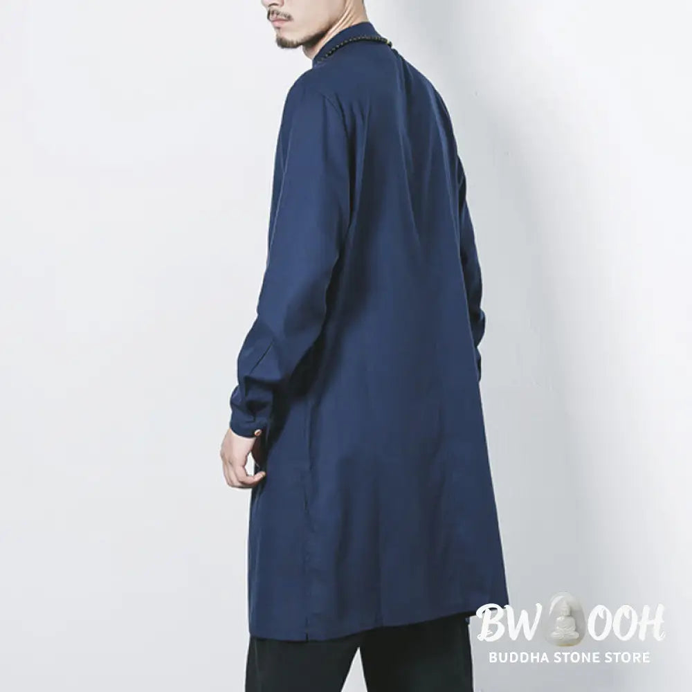 Buddha Stones Fall Simple Frog-Button Linen Men’s Mid-length Coat Zen Clothing - Men’s Coat