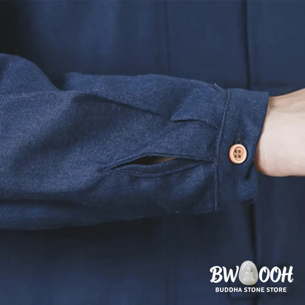 Buddha Stones Fall Simple Frog-Button Linen Men’s Mid-length Coat Zen Clothing - Men’s Coat