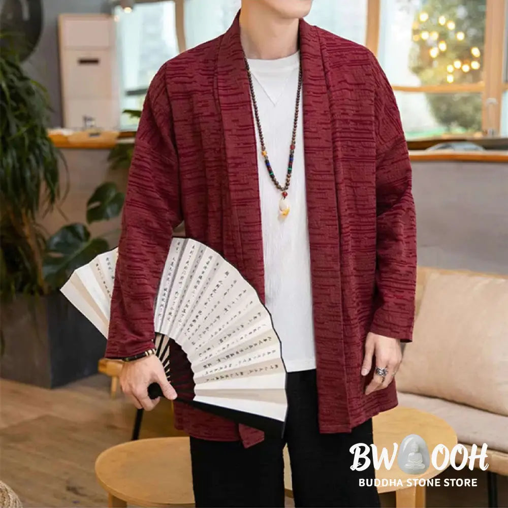 Buddha Stones Fall Simple Loose Plain Linen Blend Men’s Mid-length Coat Clothing - Men’s Coat