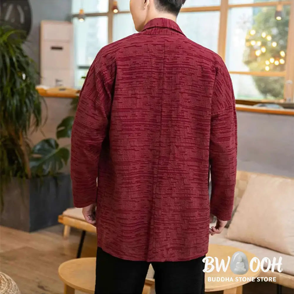Buddha Stones Fall Simple Loose Plain Linen Blend Men’s Mid-length Coat Clothing - Men’s Coat