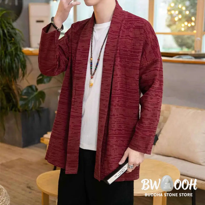 Buddha Stones Fall Simple Loose Plain Linen Blend Men’s Mid-length Coat Clothing - Men’s Coat