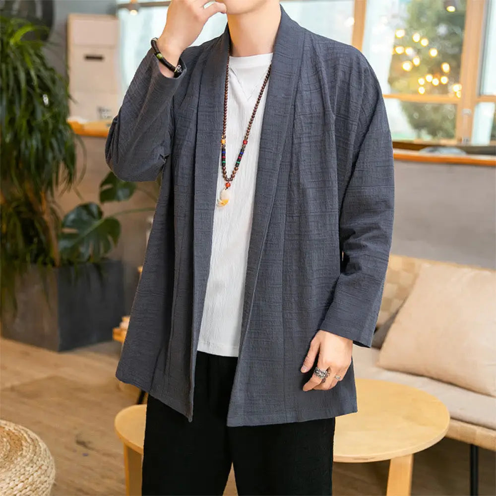 BWOOOH Fall Simple Loose Plain Linen Blend Men&