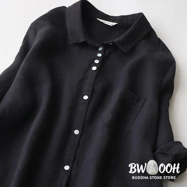 Buddha Stones Fall Solid Buttons Down Lapel Design Three Quarter Sleeve Women’s Midi Dress With Pockets - Midi Dress