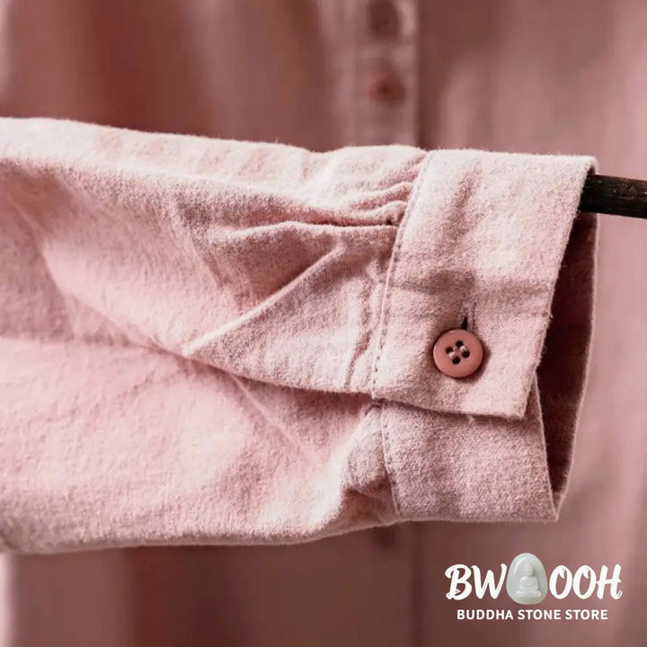 Buddha Stones Fall Solid Color Button Down Stand Collar Long Sleeve Women’s Cotton Shirt - Women’s Shirts