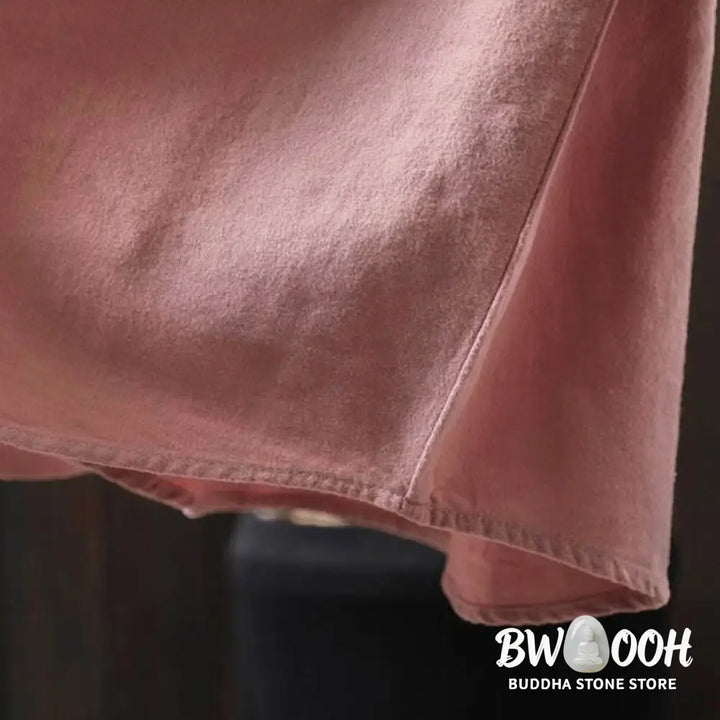 Buddha Stones Fall Solid Color Button Down Stand Collar Long Sleeve Women’s Cotton Shirt - Women’s Shirts