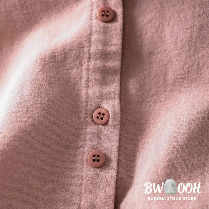 Buddha Stones Fall Solid Color Button Down Stand Collar Long Sleeve Women’s Cotton Shirt - Women’s Shirts