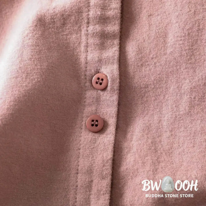 Buddha Stones Fall Solid Color Button Down Stand Collar Long Sleeve Women’s Cotton Shirt - Women’s Shirts