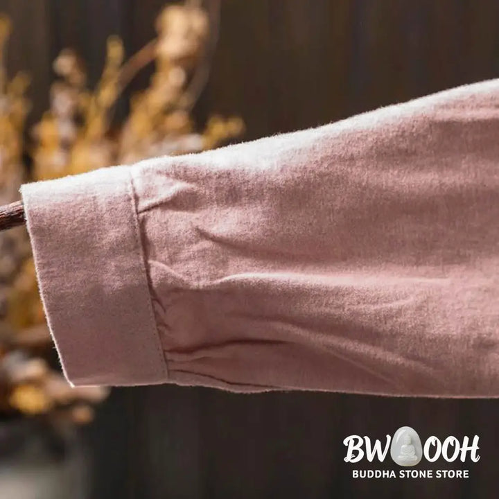 Buddha Stones Fall Solid Color Button Down Stand Collar Long Sleeve Women’s Cotton Shirt - Women’s Shirts